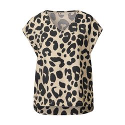 Street One V-neck T-shirt with leopard print - beige (26620)