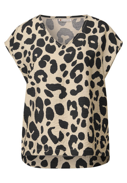 Street One V-Neck Shirt mit Leo-Print beige (26620) 34