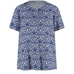 Gerry Weber Collection Flowing short-sleeved blouse with all-over design - blue/white (08072)