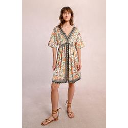 Molly Bracken Bedrucktes ausgestelltes Kleid - beige/grün/schwarz/orange (offwhite cle)