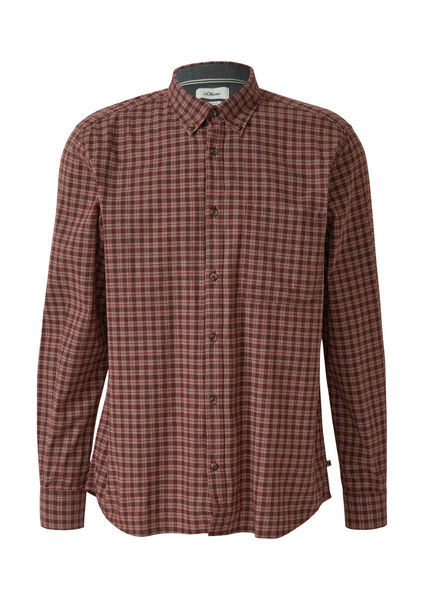 s.Oliver Red Label Regular Fit: Elastisches Button-Down-Hemd mit Karomuster - braun/rot (39N1)