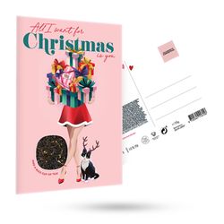 The Cabinet of Curiositeas Xmas tea postcard - pink (00)