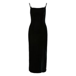 Q/S designed by Slim velvet dress with glitter straps and slit - black (9999)