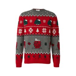 s.Oliver Red Label Weihnachtspullover aus reiner Baumwolle mit Peanuts-Motiv - grau/rot (97A4)