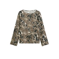 Marc O'Polo Print-Blusenshirt loose aus Viskose-Satin-Stretch - braun/grün (W16)