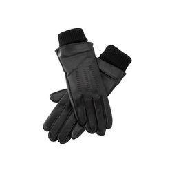 Yaya Lederhandschuhe mit Strickbündchen - schwarz (90205)