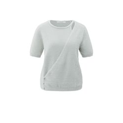 Yaya Fluffy short-sleeve sweater with wrap-over detail - gray (99001)