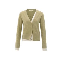 Yaya Cardigan with contrast details and V-neck - beige/green (505222)