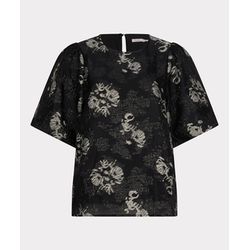 Esqualo Top jacquard with puff sleeves - black (BLACK)