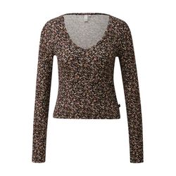 Q/S designed by Ribbed viscose blend T-shirt with all-over print - yellow/red/black (99A1)