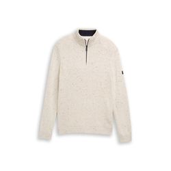 Tom Tailor Troyer Strickpullover mit Strukturmix - beige (36943)